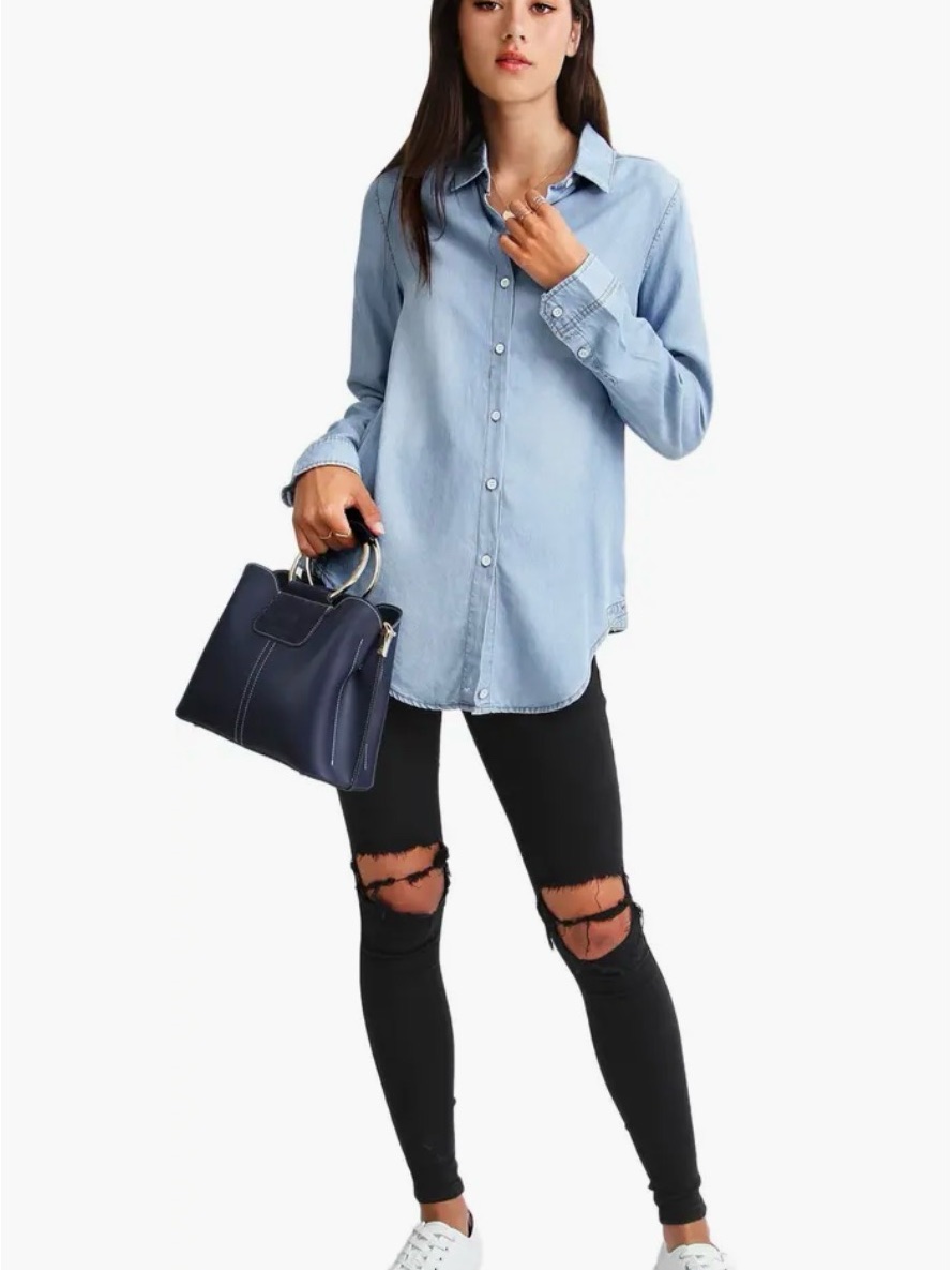 Light Blue Women's Button-Down Shirt - Classic Long Sleeve